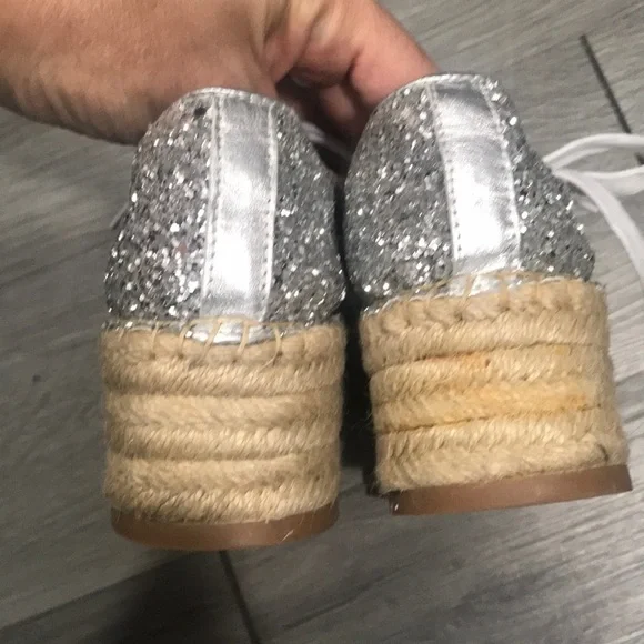 Miu Miu Silver Glitter Metallic Espadrille Sneakerssize 6